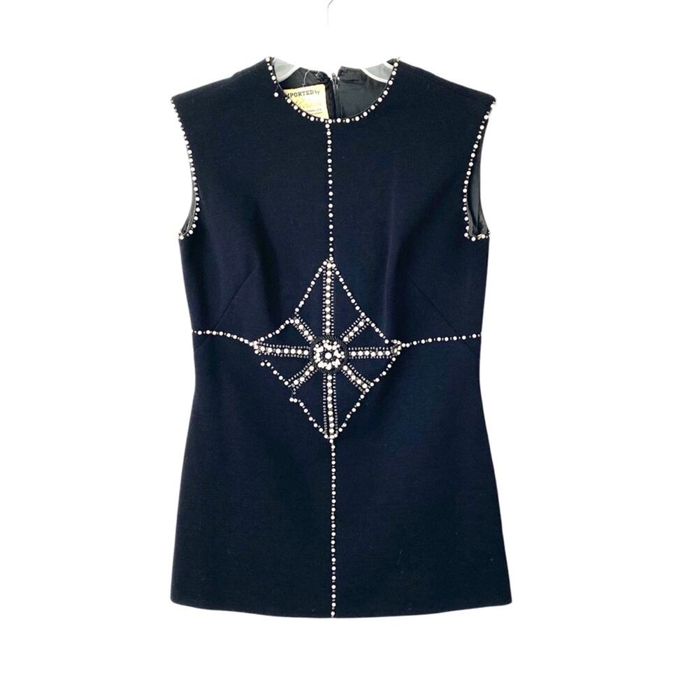 Vintage 50s 60s Mod Pearl Riveria International Black Wool Sleeveless Tunic Bead